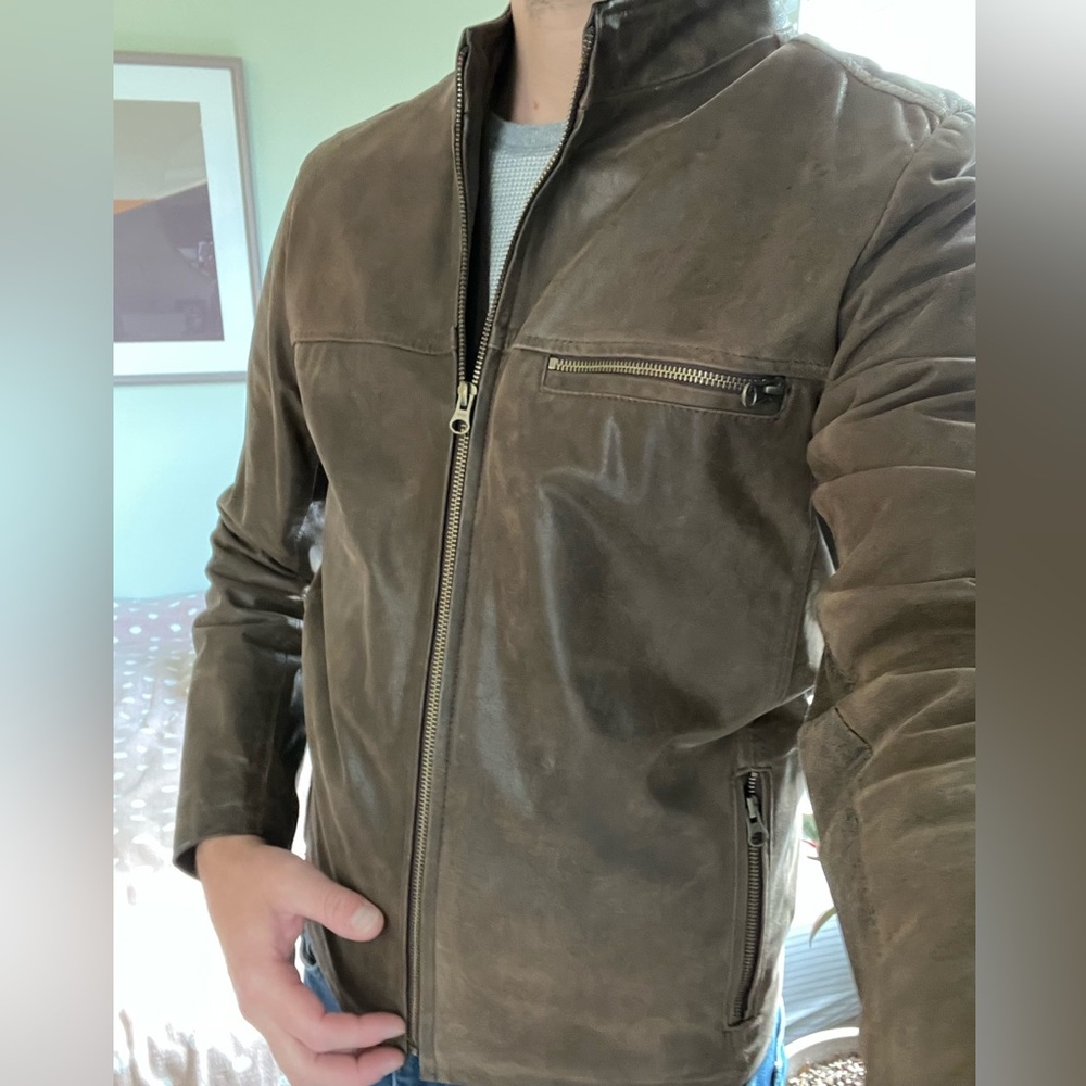 Brown Leather Jacket with Zipper Details